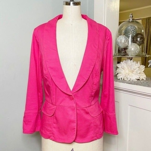 CAbi Pink Cotton Twill Peplum Blazer Jacket 8 Medium - Picture 4 of 12